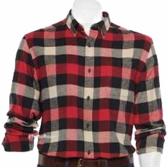 Croft & Barrow L Flannel Shirt Buffalo Red Black - Picture 3 of 11